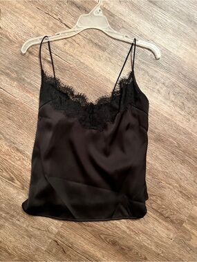 Black Lace-Trim Satin Cami Top